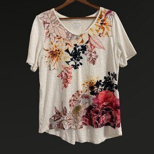 Chico's The Ultimate Tee Size 1 US Medium Slub Knit Rhinestones Floral T-Shirt